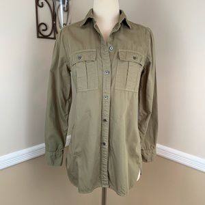 J Crew Olive Green Fatigue Button Down Shirt Top